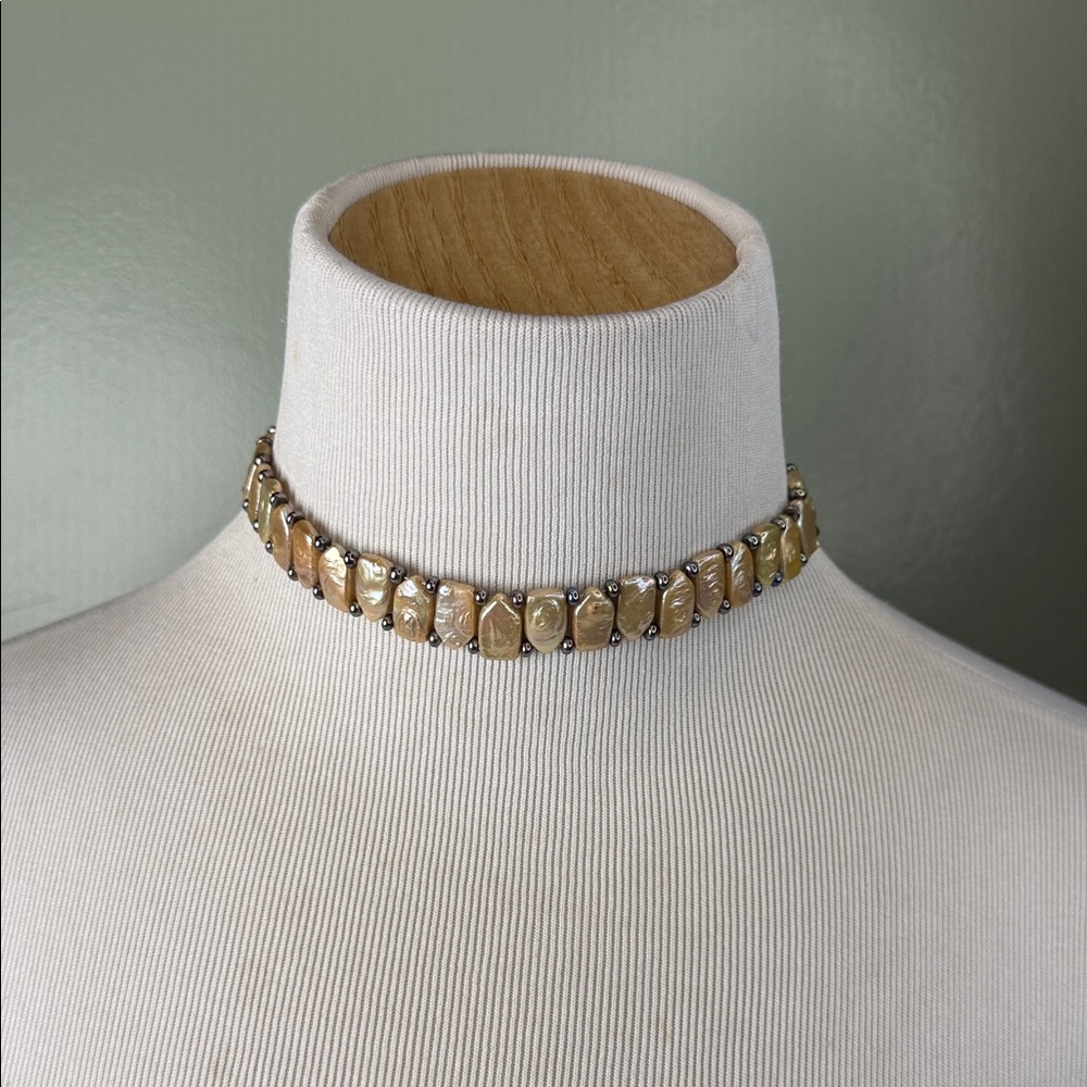 Elegant Gold Pearl Choker Necklace